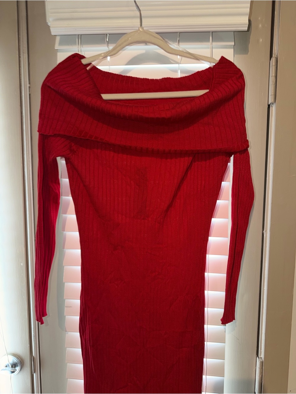 Plus Size Fashion Nova Red Off-the-Shoulder Ribbed Sweater Dress